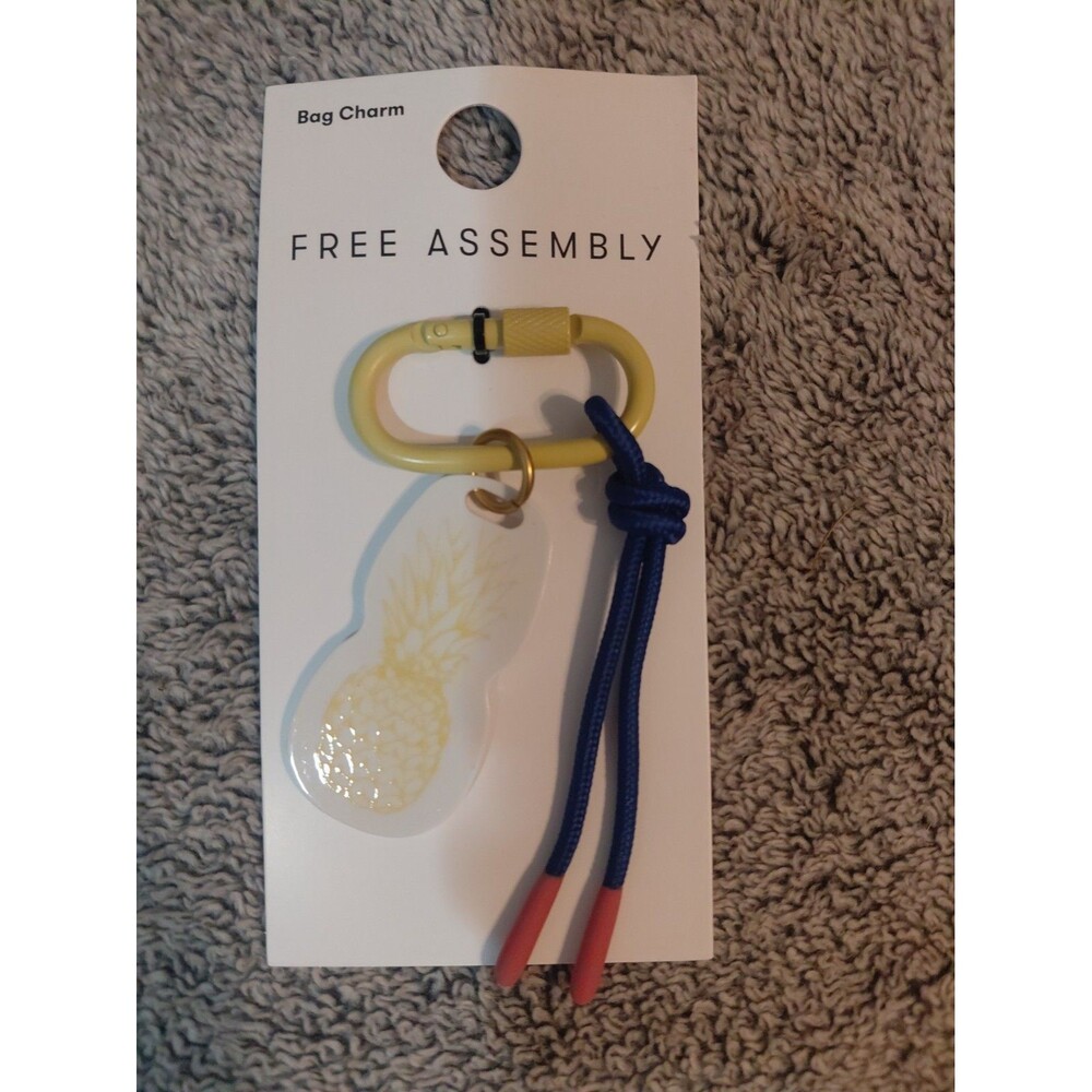 NWT Free Assembly Yellow Blue White Pineapple Bag Charm w/ Carabiner Clip